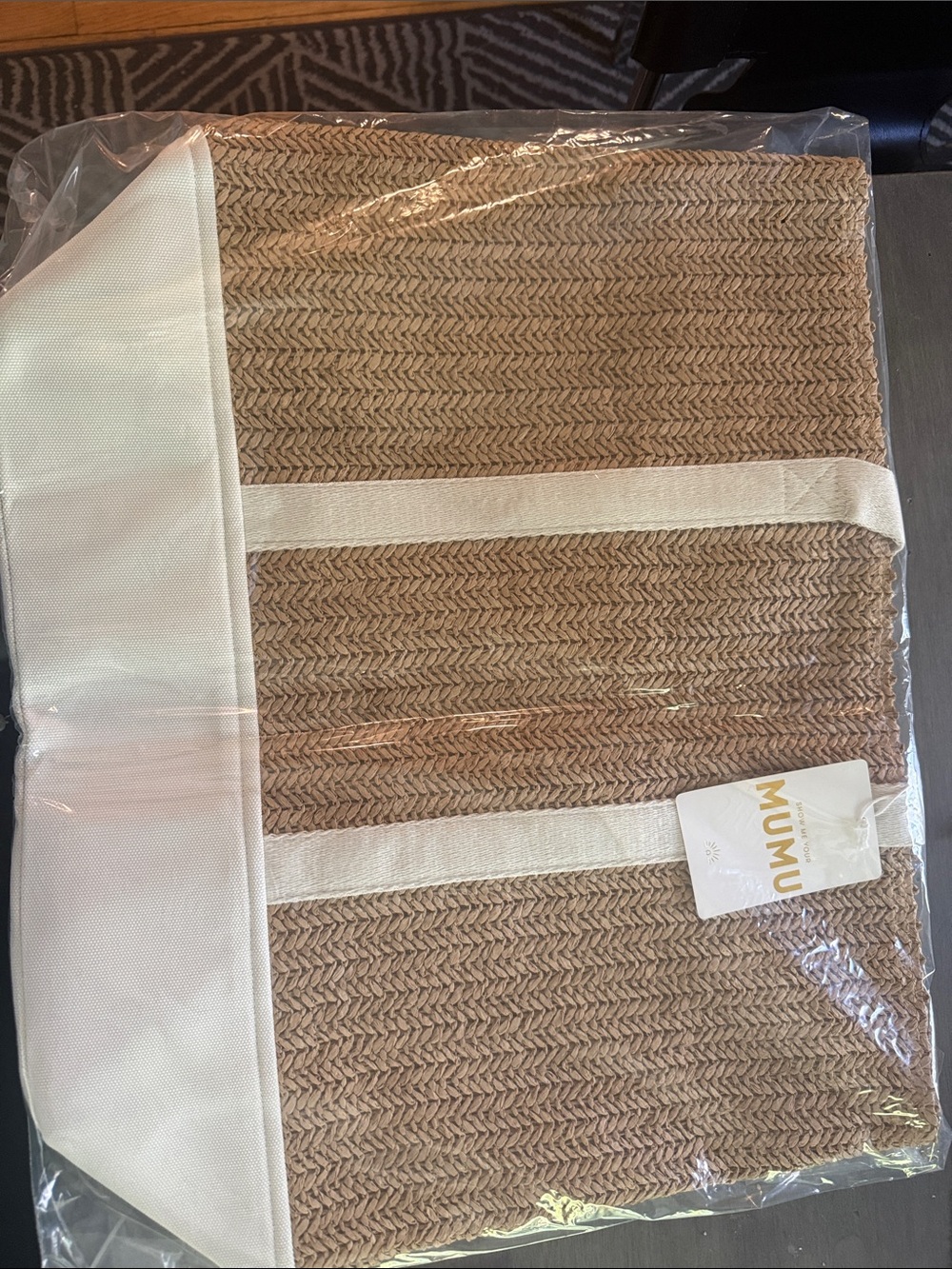 MUMU Natural Straw Tote with White Trim